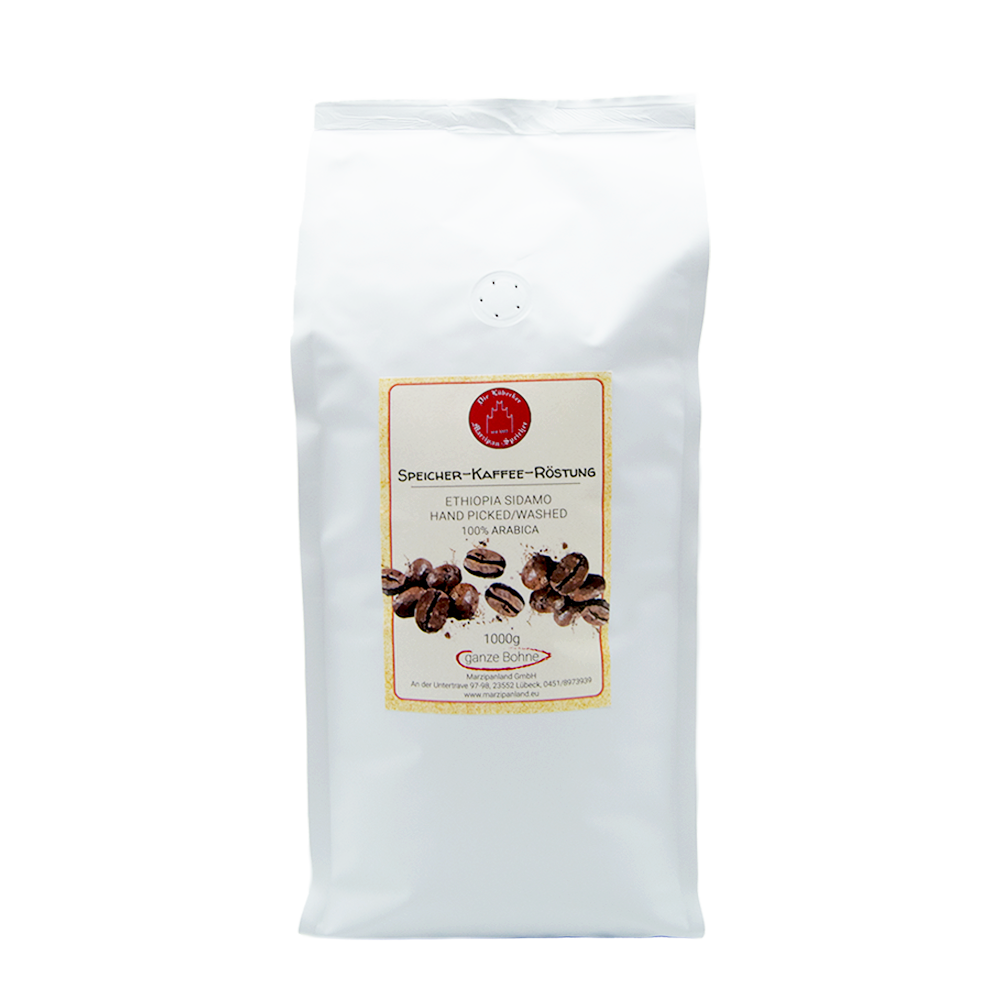 Lübecker Speicher-Kaffee Sidamo ganze Bohne 1kg - Marzipanland Lübeck